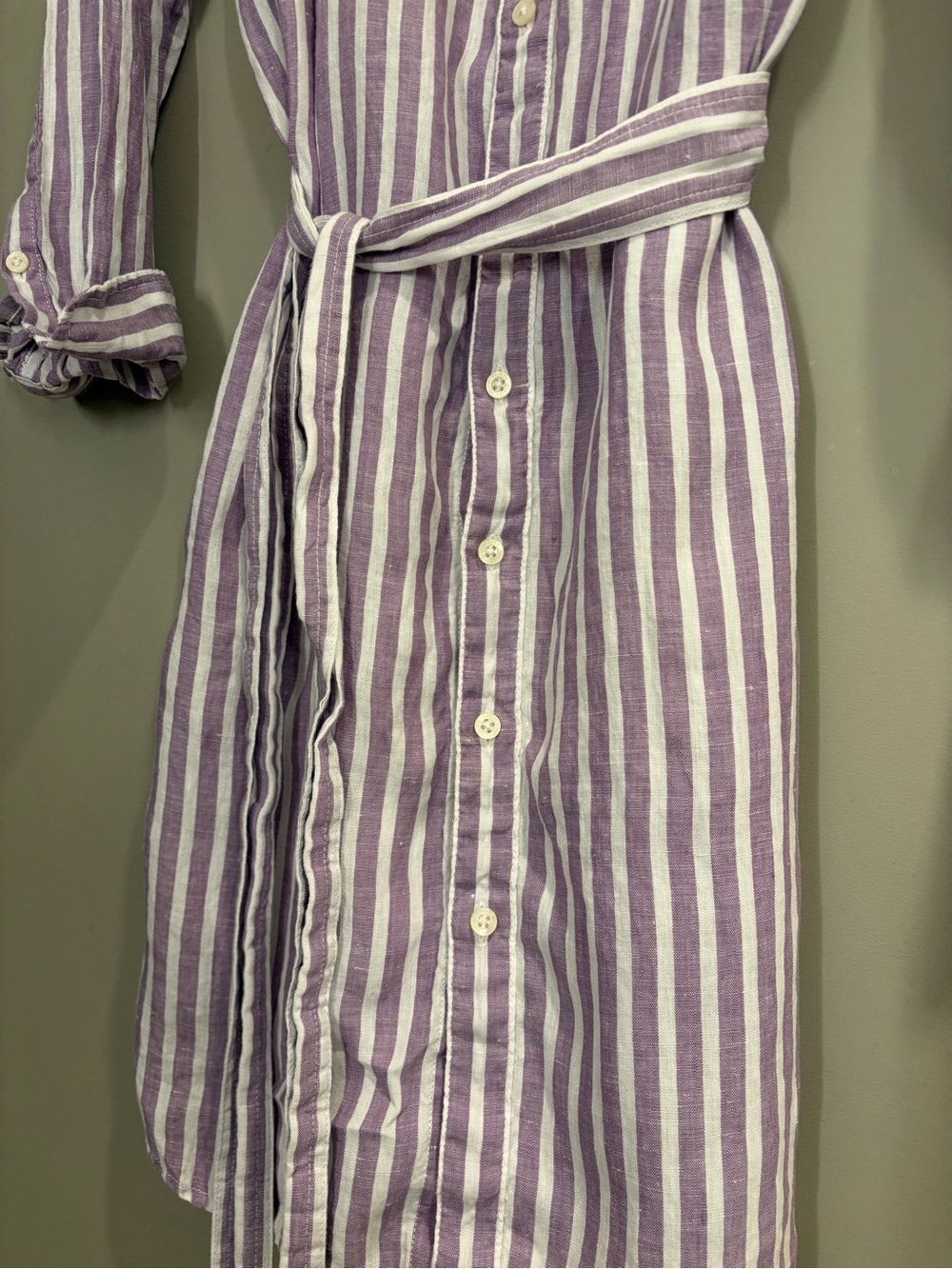 Ralph Lauren Lavender and White Striped Button-Front Shirt Dress - Picture 2 of 9